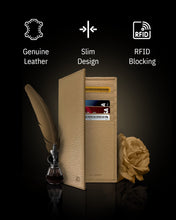 Cargar imagen en el visor de la galería, Genuine Leather Checkbook Cover – Card Slots, RFID Blocking