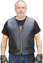 Load image into Gallery viewer, Man wearing a black leather vest over a black t-shirt with visible branding on a white background