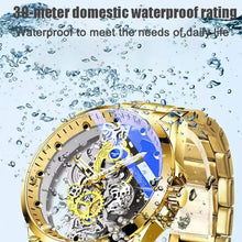 Charger l'image dans la galerie, Skeleton Vintage Men's Watch with stainless steel band, open-face dial, 30-meter waterproof, features gears and water splashes.