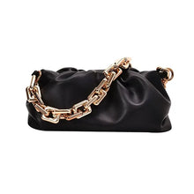 Load image into Gallery viewer, Soft Leather Women's Cloud Bag with gold chain, black elegant hobo design, versatile and luxurious accessory for any occasion
