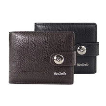 Charger l'image dans la galerie, Men's retro woven pattern leather wallets in black and brown, featuring stylish buckle closure for added security and elegance.