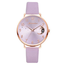 Cargar imagen en el visor de la galería, Rose gold watch with lavender strap and moon dial numbers for the Moon Bracelet & Watch Set, highlighting celestial charm.