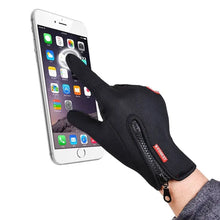 Load image into Gallery viewer, Person using smartphone with touchscreen compatible unisex glove, demonstrating warmth and connectivity in cold weather.