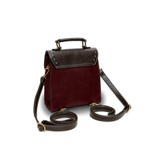 Cargar imagen en el visor de la galería, Vegan leather backpack in burgundy with brown accents, featuring a sleek, modern design and multiple compartments for organized efficiency.