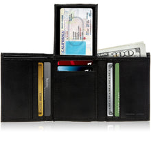 Charger l'image dans la galerie, Genuine Leather Trifold Wallet – Flip-Up Dual ID Windows, RFID Blocking
