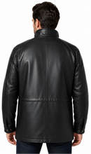 Load image into Gallery viewer, A man viewed from the back wearing a black leather jacket, set against a plain white background.