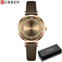 Load image into Gallery viewer, Classic Clock Leather Watch with brown leather strap and traditional clockface by Curren, featuring quartz movement and water resistance.