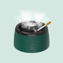 Load image into Gallery viewer, Innovative smart ashtray with smoke diffuser, featuring a lit cigarette resting inside, on a light background.