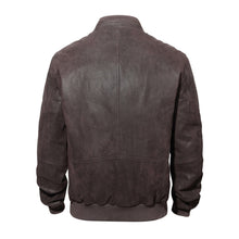 Load image into Gallery viewer, Back view of REED Men's Baseball Suede Leather Jacket in brown, showcasing its durable and stylish design, perfect for fall and spring.