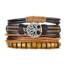 Load image into Gallery viewer, Braided wrap leather bracelets with tree of life charm, stylish and durable for a sophisticated look.