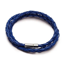 Load image into Gallery viewer, Blue braided PU leather bracelet with metal clasp, fashion accessory for a stylish look.