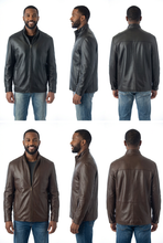 Load image into Gallery viewer, Collage of a man wearing a black leather jacket from multiple angles on a white background.