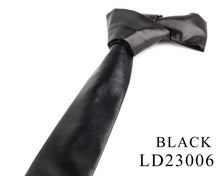 Load image into Gallery viewer, Black polyurethane leather tie for men, vegan-friendly and imported, product code LD23006, offering a sleek and modern style.