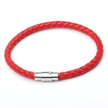 Load image into Gallery viewer, Red braided magnetic buckle bracelet with sleek silver clasp closure, stylish and modern accessory.