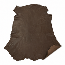 Cargar imagen en el visor de la galería, Dark Brown Reed Sheep leather hide on a white background