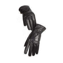 Load image into Gallery viewer, Reed Women's Genuine Leather Warm Lined Driving Gloves, ideal for cold weather and everyday use; elegant black design with bow detail.
