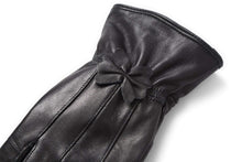 Load image into Gallery viewer, Reed Women's Genuine Leather Warm Lined Driving Gloves in black with flower detail, ideal for cold weather and everyday driving.
