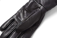 Load image into Gallery viewer, Close-up of Reed Women's Genuine Leather Warm Lined Driving Gloves, featuring soft black leather and snug insulation for cold weather.