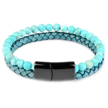 Load image into Gallery viewer, Turquoise stone and genuine leather bracelet with black clasp, elevating style with sophistication and elegance.