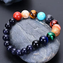 Load image into Gallery viewer, Eight Planets Natural Stone Bracelet with Blue Sand Stone, Red Agate, Tiger Eye Stone, Lapis Lazuli, and Yellow Jade.