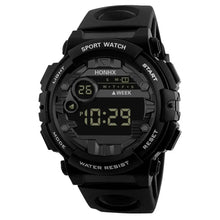 Load image into Gallery viewer, Men's Digital LED Sport Watch with black band, water-resistant design, and luminous display, showing 10:29 time on digital dial.