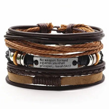 Load image into Gallery viewer, Men's leather bracelets with religious verse, featuring multiple layered styles for a rugged, sophisticated look.