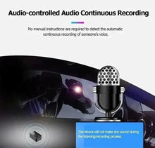 Load image into Gallery viewer, Audio-controlled continuous recording device with automatic voice detection and a microphone graphic.