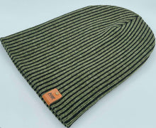 Charger l'image dans la galerie, HAAKWEAR Cuffed Wide Ribbed Striped Beanie / Hat, Black / Green, Limited Edition - Made in USA showcasing striped design.