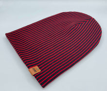 Load image into Gallery viewer, HAAKWEAR Cuffed Wide Ribbed Striped Beanie / Hat, Black / Red, Limited Edition - Made in USA