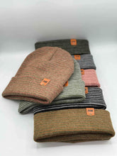 Load image into Gallery viewer, HAAKWEAR Traditional Contrast Cuffed Beanie / Hat - Burgundy / Green, Made in USA, displayed with various colors of beanies.