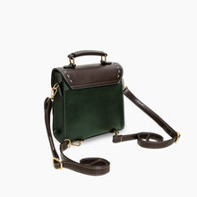 Cargar imagen en el visor de la galería, Green and brown vegan leather backpack with adjustable straps and top handle, perfect for business and style.