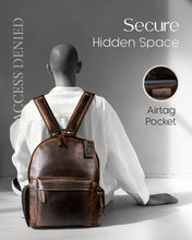 Charger l'image dans la galerie, Genuine Leather Backpack – Fits 15.6" Laptop, Hidden AirTag Pocket