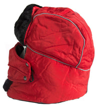 Load image into Gallery viewer, Alex Unisex red ushanka faux fur trapper hat with removable mask, side view, polyester material, windproof for cold weather