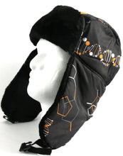 Load image into Gallery viewer, Alex Unisex Ushanka Trapper Hat with Faux Fur and Removable Mask, Black with Orange Pattern, Warm Windproof Design for Winter
