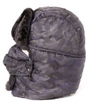 Load image into Gallery viewer, Alex unisex ushanka faux fur windproof trapper aviator hat with removable mask, side view, camouflage pattern