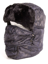Load image into Gallery viewer, Alt Tag: Alex Unisex Ushanka faux fur trapper aviator hat with removable mask, windproof for cold weather, polyester camo design.