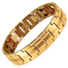Load image into Gallery viewer, Gold magnetic therapy bracelet with stylish design for enhanced energy and vitality, not FDA evaluated or intended for medical use.
