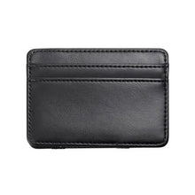 Load image into Gallery viewer, Sleek black vegan leather wallet with multiple compartments for cards and cash, offering a minimalist and eco-friendly design.