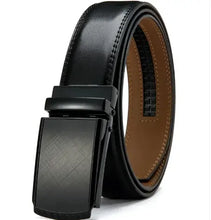 Load image into Gallery viewer, No Holes Cowhide Leather Belt featuring adjustable design, premium cowhide, and durable black finish for both casual and formal wear.