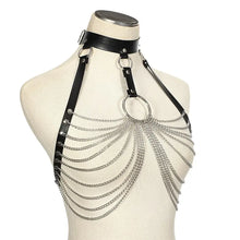 Cargar imagen en el visor de la galería, Gothic leather body harness with chains on a mannequin, perfect for edgy style and self-expression.