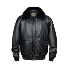 Load image into Gallery viewer, REED Men's Premium Leather Aviator Bomber Jacket with knit cuffs and envelope pockets, classic style, made from imported durable leather.