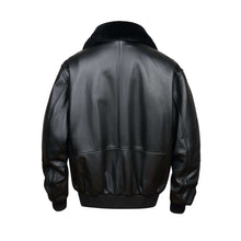 Load image into Gallery viewer, Back view of REED Men's Premium Leather Aviator Bomber Jacket with knit cuffs and soft durable leather, showcasing classic style.