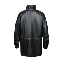 Load image into Gallery viewer, Back view of 34'' Raglan Reed Classic Men's Car Coat in Imported Lamb with zip-out lining, showcasing its elegant leather design.