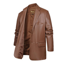 Load image into Gallery viewer, REED Men's Premium Lambskin Leather Blazer Sports Jacket, luxury brown soft-touch, classic American fit