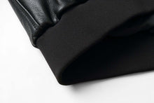 Load image into Gallery viewer, Close-up of knit cuff and leather detail on REED Men's Premium Leather Aviator Bomber Jacket, showcasing quality craftsmanship.