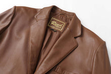 Load image into Gallery viewer, REED Men's Premium Lambskin Leather Blazer Sports Jacket, classic brown, soft-touch, American fit, timeless style.