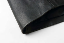 Load image into Gallery viewer, Close-up of REED Men's Jacket sleeve in genuine lambskin leather, showcasing smooth texture and craftsmanship. Premium quality outerwear.