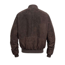 Load image into Gallery viewer, Back view of REED Men's Baseball Suede Leather Jacket with soft touch and satin lining.