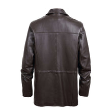 Load image into Gallery viewer, Back view of REED EST. 1950 Men's Lambskin Leather Jacket showcasing classic design and soft brown leather texture.