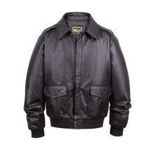 Load image into Gallery viewer, REED Men's Premium Leather Aviator Bomber Jacket with pockets and knit cuffs, stylish imported durable leather outerwear.
